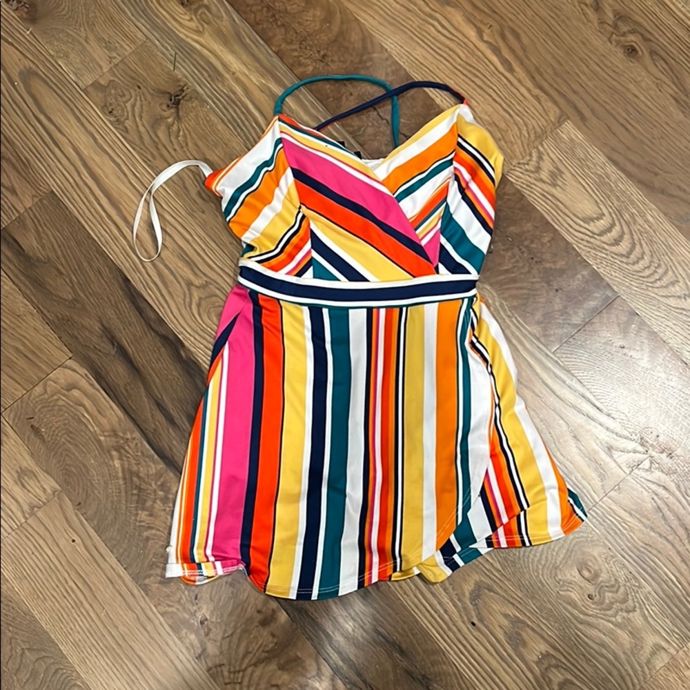 Pinstripe rainbow romper